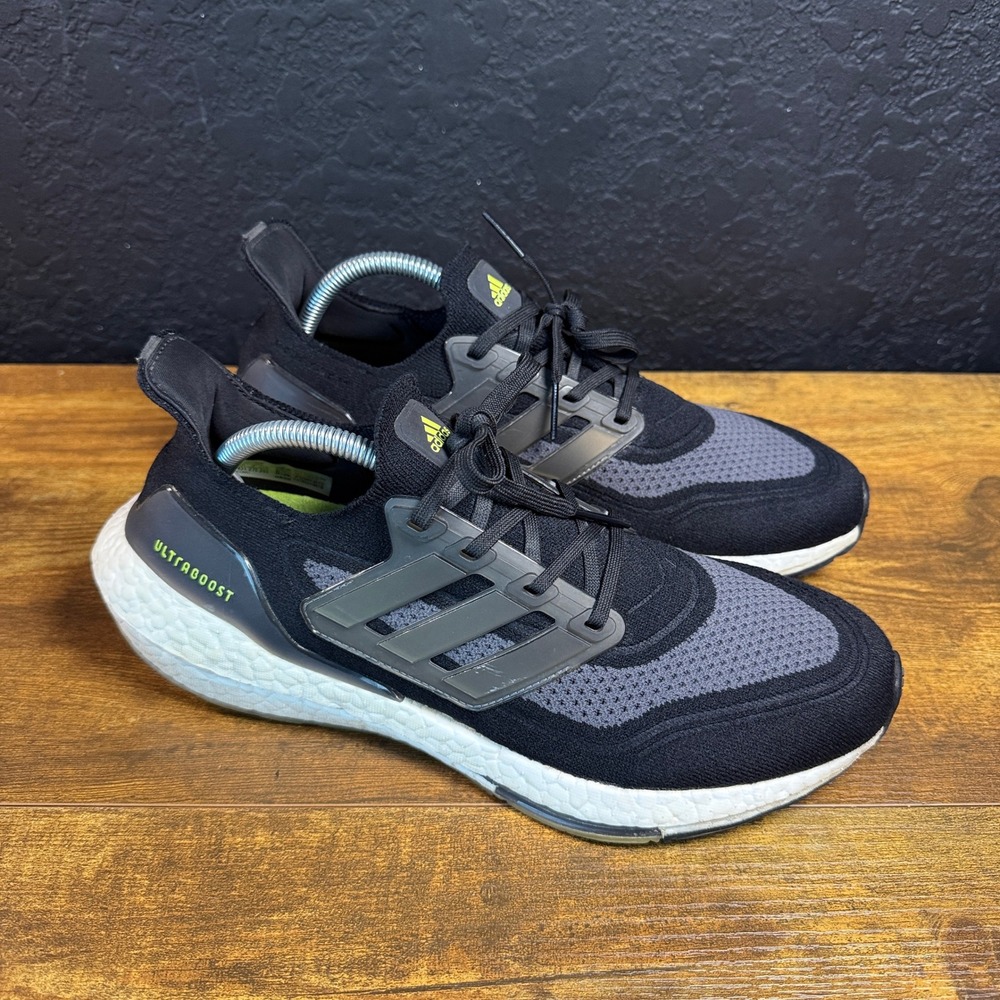 Adidas Ultraboost 21 FY0374 Black Grey Primeblue Running Shoes Mens Size 9.5